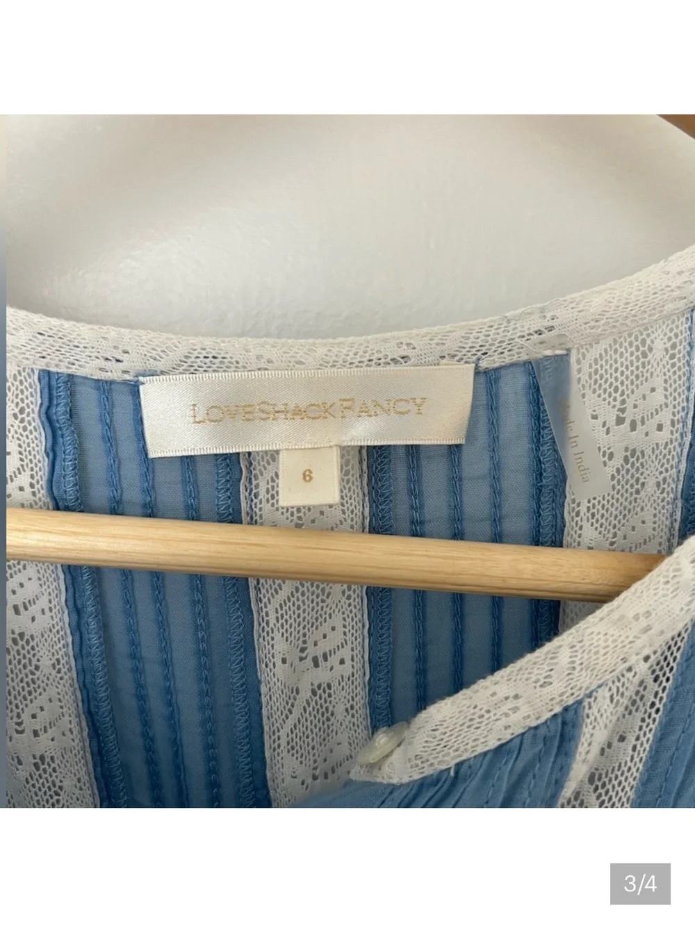 LoveShackFancy Blue Eyelet Lace-Trim Midi Dress - Picture 3 of 4